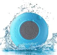 🔵 water resistant bluetooth shower speaker with handsfree speakerphone - soundbot sb510 hd portable speaker with built-in mic, 6hrs playtime, control buttons, and suction cup (blue) logo