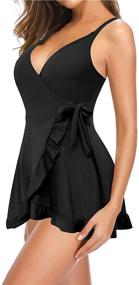 img 1 attached to SHEKINI V Front Detailing Ruffled Swimdress Women's Clothing and Swimsuits & Cover Ups