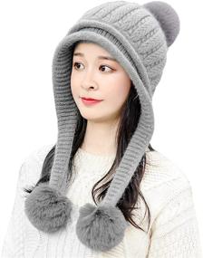 img 3 attached to 🧣 HUAMULAN Women's Winter Beanie Hat with Fleece Lining, Ski Cap with Ear Flaps, Peruvian Style and Dual Layered Pompoms