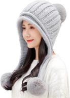 🧣 huamulan women's winter beanie hat with fleece lining, ski cap with ear flaps, peruvian style and dual layered pompoms logo