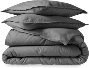 img 3 attached to Full/Queen Flannel Duvet Cover - Soft 100% Cotton, Luxury Heavyweight Premium Flannel, Double Brushed - Includes Sham Pillow Covers (Full/Queen, Grey)