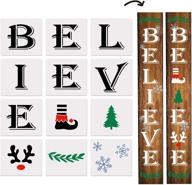 12pcs reusable believe stencils for wood painting - merry christmas believe porch sign stencil for holiday décor, create your own farmhouse wood sign logo