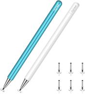 🖊️ universal stylus pen for ipad and touch screens - digiroot with magnetic cover cap, compatible with apple iphone, ipad pro, ipad mini, ipad air, android, surface - includes 3 replacement tips (2 pack, blue/white) logo