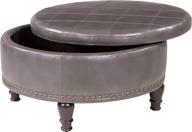 🪑 osp home furnishings augusta round storage ottoman: decorative nailheads, flip-over lid & serving tray - pewter grey faux leather logo