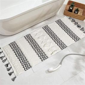 img 2 attached to 🏠 Seavish Boho Laundry Room Rug Runner: Black/White Cotton Tufted Hand Woven Throw Rugs for Farmhouse Living Room, Bedroom, Bathroom