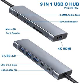 img 3 attached to 🔌 9-in-1 USB-C Hub Adapter for iPad Pro 11/12.9 (2021/2020/2018) & iPad Air 4 - Enhanced Connectivity with 4K HDMI, 3x USB 3.0, 3.5mm Audio Jack, TF/SD Card Reader, 60W Charging, and USB-C 3.0 Data Transfer