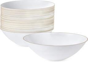img 4 attached to 🌸 Premium White Plastic Floral Party Soup Bowls with Gold Rim – 16 oz, 20 Count & Elegant Disposable Tableware Dishes