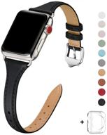 наручники из тонкой кожи wfeagl для apple watch 38 мм 40 мм 42 мм 44 мм - тонкая и легкая сменная повязка для iwatch se & series 6/5/4/3/2/1 (черный/серебро, 38 мм 40 мм) логотип