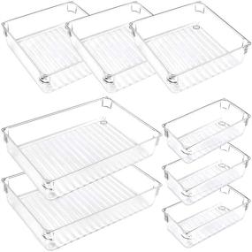 img 4 attached to Mebbay 8Pcs Desk Drawer Organizer Trays Set: Clear Plastic Vanity Storage for Bathroom Bedroom Office Kitchen