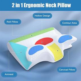 img 3 attached to 🌙 HOMCA Memory Foam Cervical Pillow: 2-in-1 Ergonomic Contour Orthopedic Pillow for Neck Pain Relief, Contoured Support Pillows for Side, Back, and Stomach Sleepers (White)