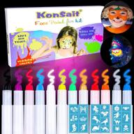 🖍️ konsait 15-pack uv paint crayons set with glitter tattoo stencil, face body hair paint stick, washable twistable crayons, uv water-based halloween makeup marker pen kit logo