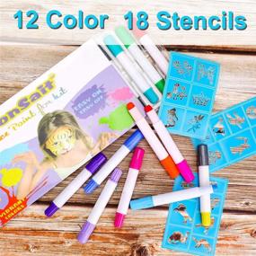 img 3 attached to 🖍️ Konsait 15-Pack UV Paint Crayons Set with Glitter Tattoo Stencil, Face Body Hair Paint Stick, Washable Twistable Crayons, UV Water-Based Halloween Makeup Marker Pen Kit