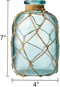 img 2 attached to 💎 Diamond Star Rustic Glass Bottle Vase Decorative Blue Flower Vase with Creative Rope Net (Small) - Add Charm to Any Space!