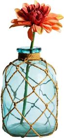 img 4 attached to 💎 Diamond Star Rustic Glass Bottle Vase Decorative Blue Flower Vase with Creative Rope Net (Small) - Add Charm to Any Space!