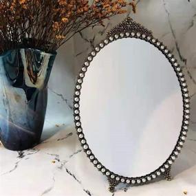 img 1 attached to 💍 Metal Frame Vintage-Style Single-Sided Desk Mirror with Imitation Pearl Accent – Oval Makeup Tabletop Mirror for Students, Bedroom, and Countertop (Bronze) - Perfect for Valentine's Day, Wedding Anniversary