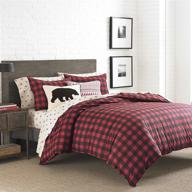 🏠 eddie bauer home, mountain collection 100% cotton duvet cover set with classic cabin plaid pattern, matching shams, 3-piece bedding set for king size bed, scarlet red logo