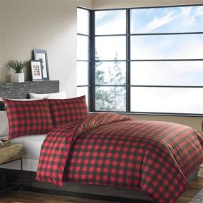 img 3 attached to 🏠 Eddie Bauer Home, Mountain Collection 100% Cotton Duvet Cover Set with Classic Cabin Plaid Pattern, Matching Shams, 3-Piece Bedding Set for King Size Bed, Scarlet Red