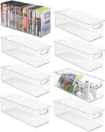 efficient clear plastic organizer for video games - mdesign game storage holder bin with handles for various storage spaces - hold discs, games, headsets, 8 pack logo