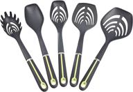 🍳 grey and green kitchen utensil set - 5-piece nylon cooking tools with soft grip handle by amazon basics logo