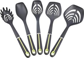 img 4 attached to 🍳 Grey and Green Kitchen Utensil Set - 5-Piece Nylon Cooking Tools with Soft Grip Handle by Amazon Basics