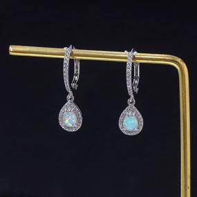 img 3 attached to Airmoly Women's Opal Dangle Earrings - 14K White Gold Plated Opal Jewelry Gift for Girls