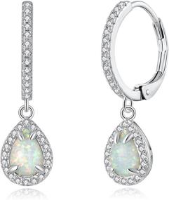 img 4 attached to Airmoly Women's Opal Dangle Earrings - 14K White Gold Plated Opal Jewelry Gift for Girls