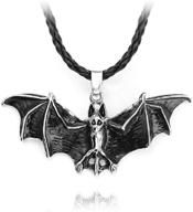 🦇 men's gothic bat necklace - black flying bat pendant necklace with 21.65” chain, retro vampire bat jewelry, halloween bat necklace on leather cord, punk animal bat gift for men & boys logo