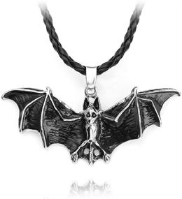 img 4 attached to 🦇 Men's Gothic Bat Necklace - Black Flying Bat Pendant Necklace with 21.65” Chain, Retro Vampire Bat Jewelry, Halloween Bat Necklace on Leather Cord, Punk Animal Bat Gift for Men & Boys