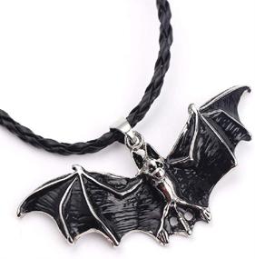 img 1 attached to 🦇 Men's Gothic Bat Necklace - Black Flying Bat Pendant Necklace with 21.65” Chain, Retro Vampire Bat Jewelry, Halloween Bat Necklace on Leather Cord, Punk Animal Bat Gift for Men & Boys