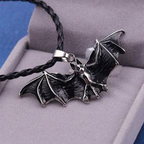 img 2 attached to 🦇 Men's Gothic Bat Necklace - Black Flying Bat Pendant Necklace with 21.65” Chain, Retro Vampire Bat Jewelry, Halloween Bat Necklace on Leather Cord, Punk Animal Bat Gift for Men & Boys