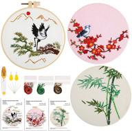 3 sets embroidery starter kit with pattern and instructions, stamped embroidery kits including 3 embroidery patterns and 1pc embroidery hoop in antiquity design logo