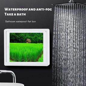 img 2 attached to 🚿 ABHILWY Shower iPad Holder Waterproof Wall Mounted 2021 Upgrade - Bathroom Tablet Case Mount Shelf 360° Rotation, Adhesive Touchable Cradle with Glass Mirror Anti-Fog Screen - Bathtub Kitchen White R+