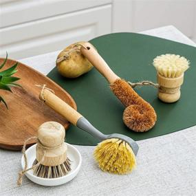 img 3 attached to 🌿 Bamboo Dish Brush Set with Ceramic Soap Dispenser - Sturdy Handles for Cleaning Dishes, Pots, Pans - VRUPINZE 4-Piece Bundle
