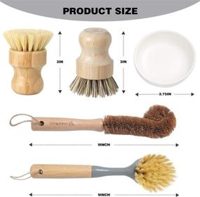 img 2 attached to 🌿 Bamboo Dish Brush Set with Ceramic Soap Dispenser - Sturdy Handles for Cleaning Dishes, Pots, Pans - VRUPINZE 4-Piece Bundle