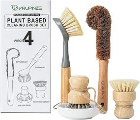 img 4 attached to 🌿 Bamboo Dish Brush Set with Ceramic Soap Dispenser - Sturdy Handles for Cleaning Dishes, Pots, Pans - VRUPINZE 4-Piece Bundle