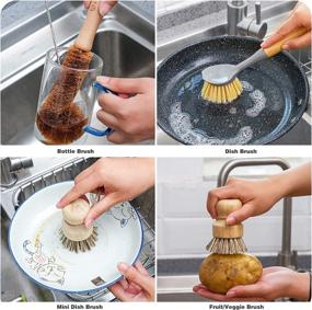 img 1 attached to 🌿 Bamboo Dish Brush Set with Ceramic Soap Dispenser - Sturdy Handles for Cleaning Dishes, Pots, Pans - VRUPINZE 4-Piece Bundle