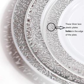 img 2 attached to 🍽️ WDF 150PCS Silver Plastic Plates with Disposable Silverware & Hand Napkins, Lace Design – 25 Dinner Plates, 25 Salad Plates, 25 Forks, 25 Knives, 25 Spoons, and 25 Disposable Napkins Set