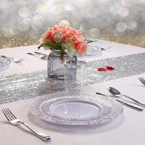 img 1 attached to 🍽️ WDF 150PCS Silver Plastic Plates with Disposable Silverware & Hand Napkins, Lace Design – 25 Dinner Plates, 25 Salad Plates, 25 Forks, 25 Knives, 25 Spoons, and 25 Disposable Napkins Set