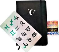 🌙 bullet dotted journal kit: a5 moon and stars notebook with washi tape, exclusive zodiac stencils, and non-bleed paper logo