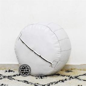 img 1 attached to 🪑 Fezcrafts Genuine White Leather Round Ottoman with Hot Pink Stitching – Unstuffed Moroccan Pouf (White)