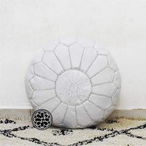 img 3 attached to 🪑 Fezcrafts Genuine White Leather Round Ottoman with Hot Pink Stitching – Unstuffed Moroccan Pouf (White)