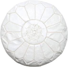 img 4 attached to 🪑 Fezcrafts Genuine White Leather Round Ottoman with Hot Pink Stitching – Unstuffed Moroccan Pouf (White)