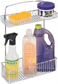 img 1 attached to 🧽 mDesign Metal Farmhouse Kitchen Storage Organizer - Wall Mount Holder or Basket for Dish Soap, Window Cleaner, Sponges - Chrome - Hang on Wall, Under Sink, or Cabinet Door in Kitchen/Pantry