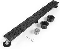 premium 24 inch linear shower drain - matte black 304 stainless steel floor drain with hair strainer and adjustable leveling feet logo