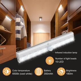 img 2 attached to Wireless Motion Sensor Closet Light - Portable Rechargeable 10 LED Night Light for Stairs, Kitchen, Wardrobe, Cabinets, Cupboard - Motion Activated