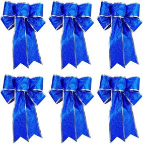 img 2 attached to 🎀 Set of 6 Beurio Royal Blue Glitter Christmas Bows - Festive Ribbon Bow Ornaments for Gift Wrapping