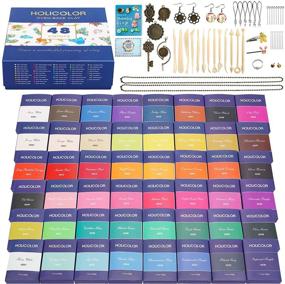 img 4 attached to HOLICOLOR Oven Bake Clay Kit - 48 Colors Polymer Clay Set 🎨 (1.4 oz Per Block) with 37 Jewelry Accessories and 13 Sculpting Tools for Modeling