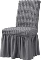 stretchable universal dining room chair covers slipcovers with skirt - jacquard parsons chair slipcovers removable washable furniture protector for kids pets home ceremony banquet (2pcs, grey) logo