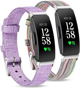 img 4 attached to Witzon 2 Pack Compatible with Fitbit Inspire HR/Inspire/Inspire 2 Wristbands - Woven Fabric Canvas Replacement Bands for Fitbit Inspire Accessories in Colorful Purple, Small Size