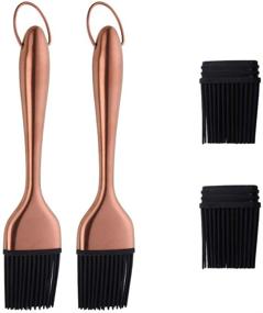 img 4 attached to 🌹 2 Pack Rose Gold Grill Basting Brush Set with Backup Silicone Brush Heads - Heatproof, Rust Resistant, Dishwasher Safe Pastry Brushes for Kitchen Cooking, BBQ - Stainless Steel Handles, No Shed Bristles